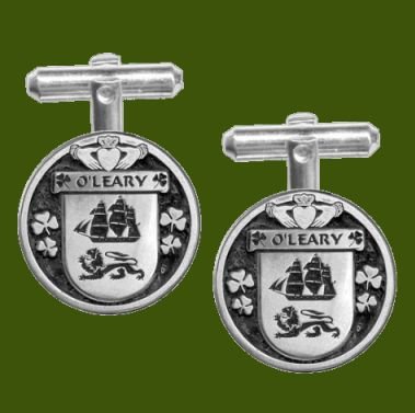 Image 0 of OLeary Irish Coat Of Arms Claddagh Stylish Pewter Family Crest Cufflinks