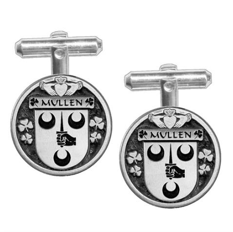 Image 1 of Mullen Irish Coat Of Arms Claddagh Stylish Pewter Family Crest Cufflinks