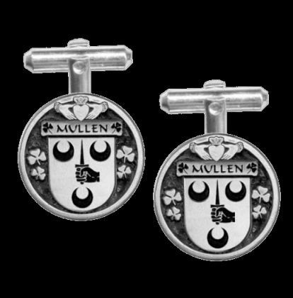 Image 0 of Mullen Irish Coat Of Arms Claddagh Sterling Silver Family Crest Cufflinks
