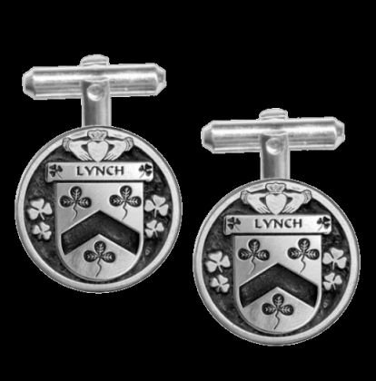 Image 0 of Lynch Irish Coat Of Arms Claddagh Sterling Silver Family Crest Cufflinks