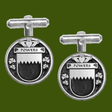 Image 0 of Powers Irish Coat Of Arms Claddagh Stylish Pewter Family Crest Cufflinks