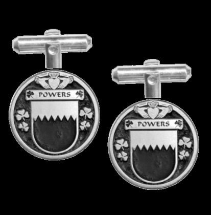 Image 0 of Powers Irish Coat Of Arms Claddagh Sterling Silver Family Crest Cufflinks