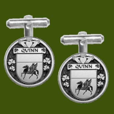 Image 0 of Quinn Irish Coat Of Arms Claddagh Stylish Pewter Family Crest Cufflinks