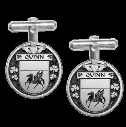 Image 0 of Quinn Irish Coat Of Arms Claddagh Sterling Silver Family Crest Cufflinks