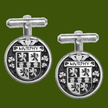 Image 0 of Murphy Irish Coat Of Arms Claddagh Stylish Pewter Family Crest Cufflinks