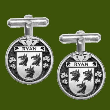 Image 0 of Ryan Irish Coat Of Arms Claddagh Stylish Pewter Family Crest Cufflinks