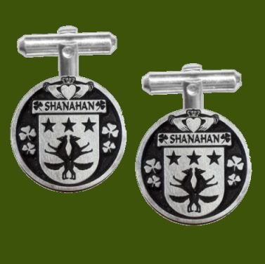 Image 0 of Shanahan Irish Coat Of Arms Claddagh Stylish Pewter Family Crest Cufflinks