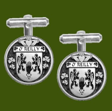 Image 0 of OReilly Irish Coat Of Arms Claddagh Stylish Pewter Family Crest Cufflinks