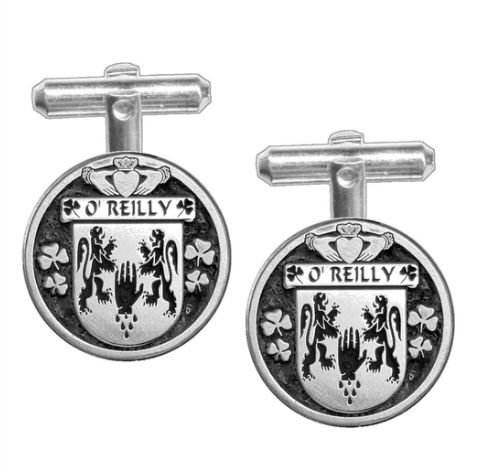 Image 1 of OReilly Irish Coat Of Arms Claddagh Stylish Pewter Family Crest Cufflinks