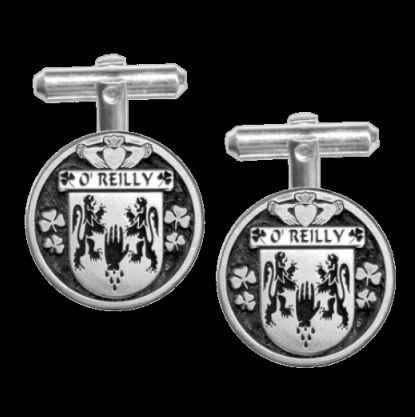 Image 0 of OReilly Irish Coat Of Arms Claddagh Sterling Silver Family Crest Cufflinks