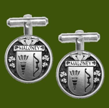 Image 0 of Maloney Irish Coat Of Arms Claddagh Stylish Pewter Family Crest Cufflinks