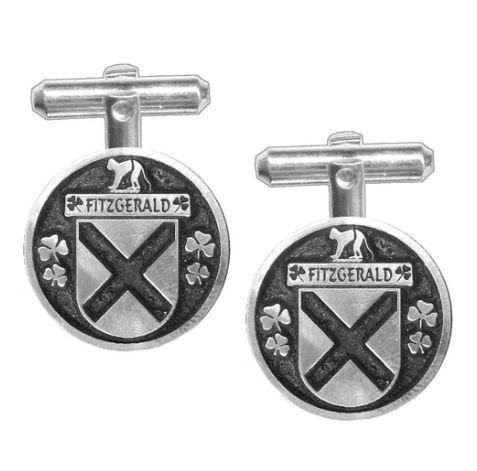 Image 1 of Fitzgerald Irish Coat Of Arms Claddagh Stylish Pewter Family Crest Cufflinks