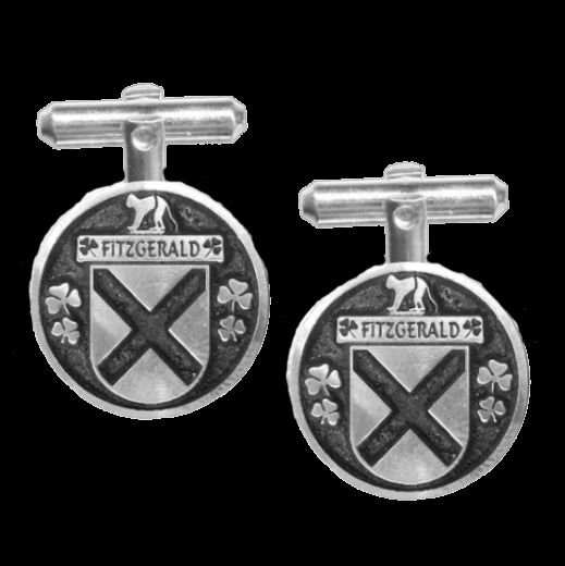 Image 0 of Fitzgerald Irish Coat Of Arms Claddagh Sterling Silver Family Crest Cufflinks