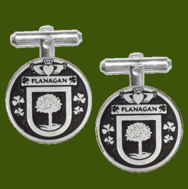 Image 0 of Flanagan Irish Coat Of Arms Claddagh Stylish Pewter Family Crest Cufflinks
