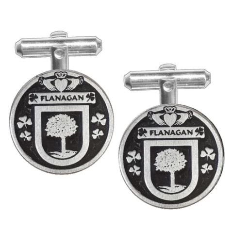 Image 1 of Flanagan Irish Coat Of Arms Claddagh Stylish Pewter Family Crest Cufflinks