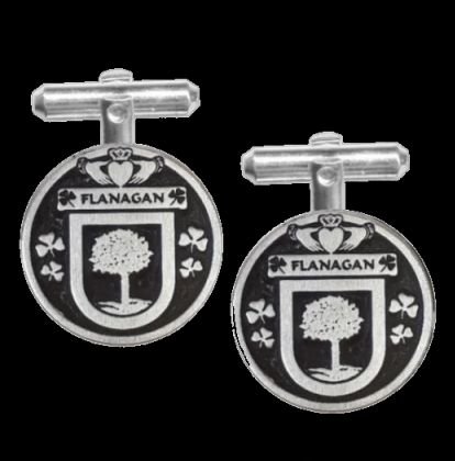 Image 0 of Flanagan Irish Coat Of Arms Claddagh Sterling Silver Family Crest Cufflinks