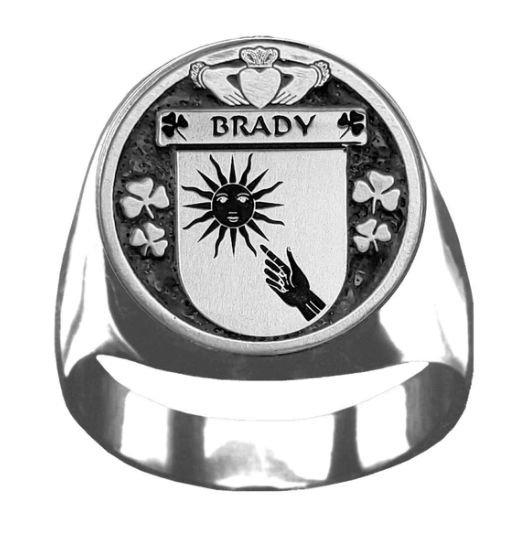 Image 1 of Brady Irish Coat Of Arms Family Crest Mens Sterling Silver Ring