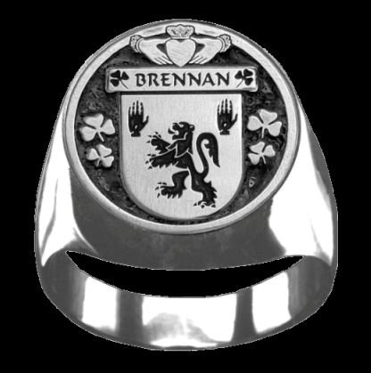 Image 0 of Brennan Irish Coat Of Arms Family Crest Mens Sterling Silver Ring
