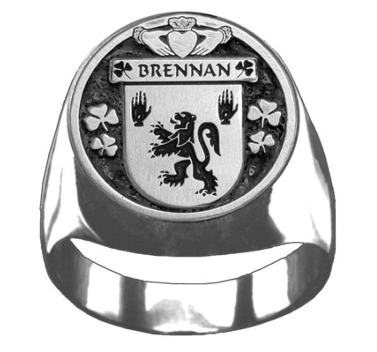 Image 1 of Brennan Irish Coat Of Arms Family Crest Mens Sterling Silver Ring