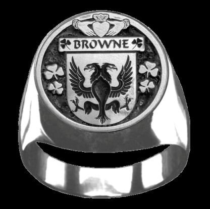 Image 0 of Browne Irish Coat Of Arms Family Crest Mens Sterling Silver Ring