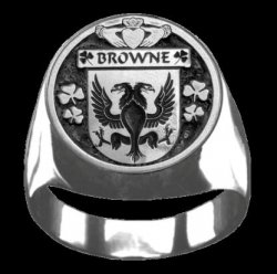 Browne Irish Coat Of Arms Family Crest Mens Sterling Silver Ring