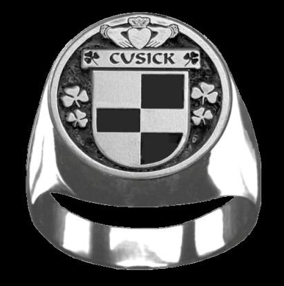 Image 0 of Cusick Irish Coat Of Arms Family Crest Mens Sterling Silver Ring