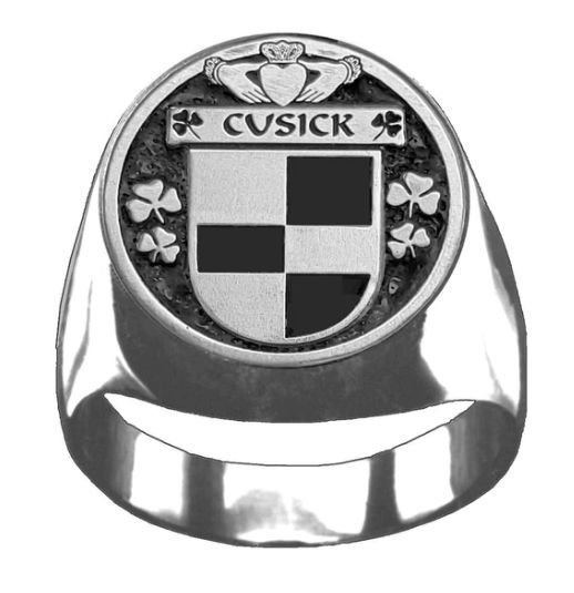 Image 1 of Cusick Irish Coat Of Arms Family Crest Mens Sterling Silver Ring