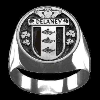 Image 0 of Delaney Irish Coat Of Arms Family Crest Mens Sterling Silver Ring