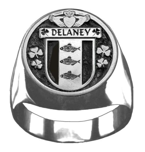 Image 1 of Delaney Irish Coat Of Arms Family Crest Mens Sterling Silver Ring