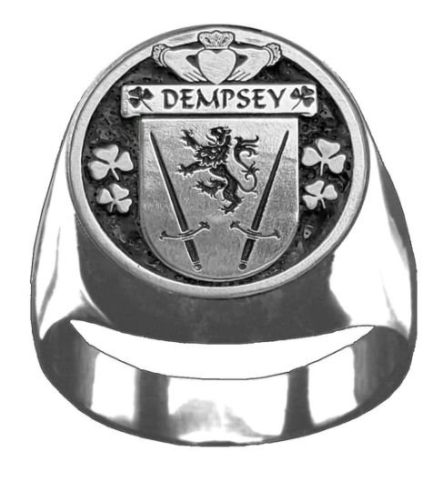 Image 1 of Dempsey Irish Coat Of Arms Family Crest Mens Sterling Silver Ring