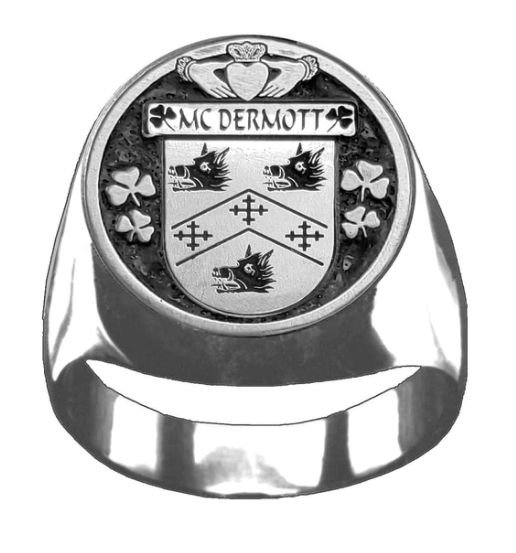 Image 1 of McDermott Irish Coat Of Arms Family Crest Mens Sterling Silver Ring