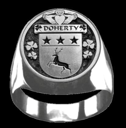 Image 0 of Doherty Irish Coat Of Arms Family Crest Mens Sterling Silver Ring