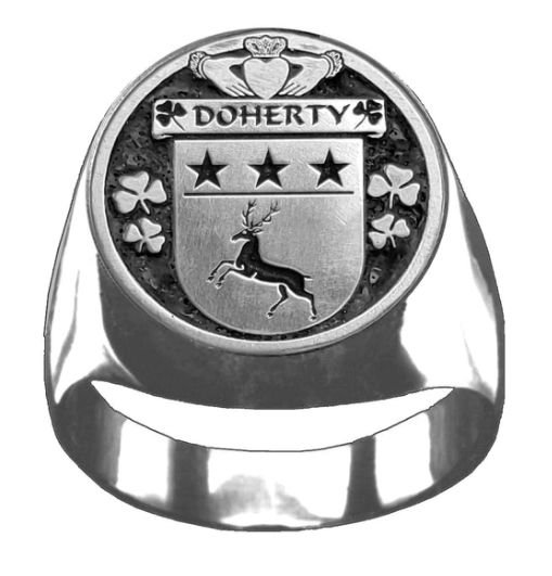 Image 1 of Doherty Irish Coat Of Arms Family Crest Mens Sterling Silver Ring
