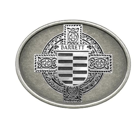 Image 1 of Barrett Irish Coat of Arms Oval Antiqued Mens Sterling Silver Belt Buckle