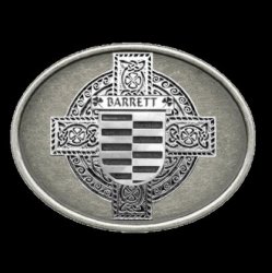 Barrett Irish Coat of Arms Oval Antiqued Mens Sterling Silver Belt Buckle