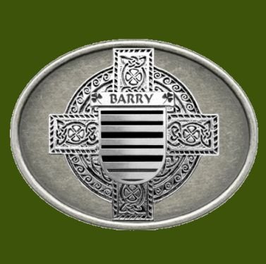 Image 0 of Barry Irish Coat of Arms Oval Antiqued Mens Stylish Pewter Belt Buckle