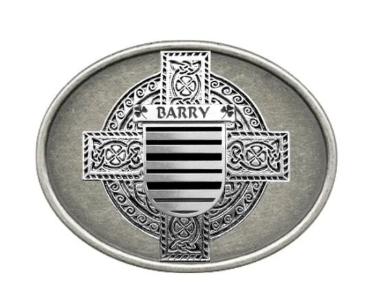 Image 1 of Barry Irish Coat of Arms Oval Antiqued Mens Stylish Pewter Belt Buckle