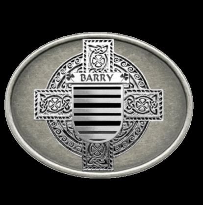 Image 0 of Barry Irish Coat of Arms Oval Antiqued Mens Sterling Silver Belt Buckle