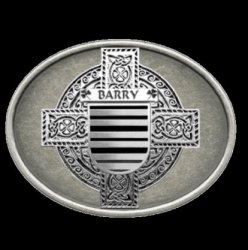 Barry Irish Coat of Arms Oval Antiqued Mens Sterling Silver Belt Buckle