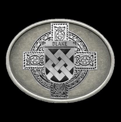 Image 0 of Blake Irish Coat of Arms Oval Antiqued Mens Sterling Silver Belt Buckle