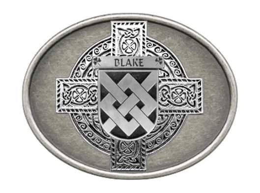 Image 1 of Blake Irish Coat of Arms Oval Antiqued Mens Sterling Silver Belt Buckle