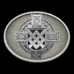Blake Irish Coat of Arms Oval Antiqued Mens Sterling Silver Belt Buckle