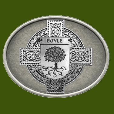 Image 0 of Boyle Irish Coat of Arms Oval Antiqued Mens Stylish Pewter Belt Buckle