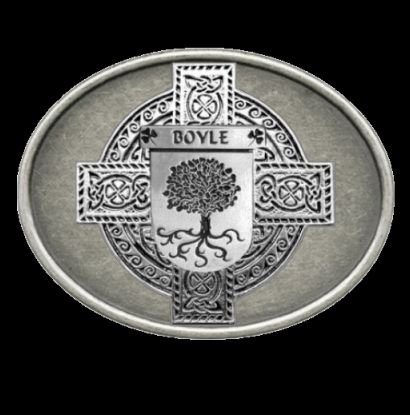 Image 0 of Boyle Irish Coat of Arms Oval Antiqued Mens Sterling Silver Belt Buckle