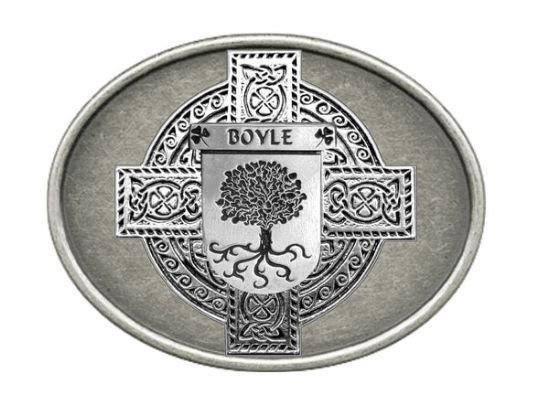 Image 1 of Boyle Irish Coat of Arms Oval Antiqued Mens Sterling Silver Belt Buckle