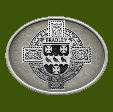 Image 0 of Bradley Irish Coat of Arms Oval Antiqued Mens Stylish Pewter Belt Buckle