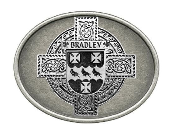 Image 1 of Bradley Irish Coat of Arms Oval Antiqued Mens Stylish Pewter Belt Buckle
