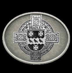 Bradley Irish Coat of Arms Oval Antiqued Mens Sterling Silver Belt Buckle