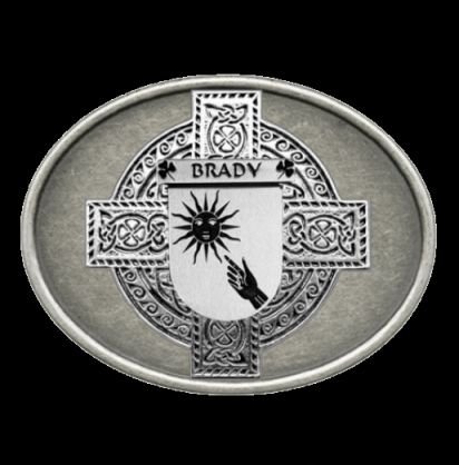 Image 0 of Brady Irish Coat of Arms Oval Antiqued Mens Sterling Silver Belt Buckle