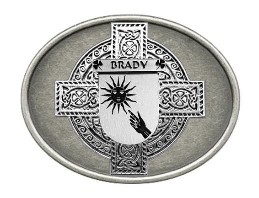 Image 1 of Brady Irish Coat of Arms Oval Antiqued Mens Sterling Silver Belt Buckle